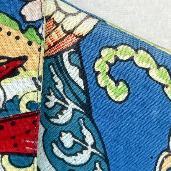 LIVRO Dress L Floral Bird Fit & Flare Button Front Mini Shirtdress Cotton Blue - Picture 10 of 16